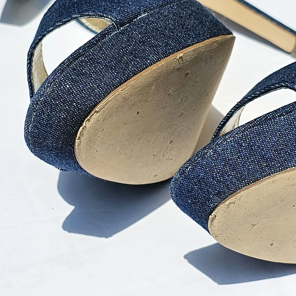 Guess Peep Toe Stilettos with Ankle Strap in Navy Size 9M_12